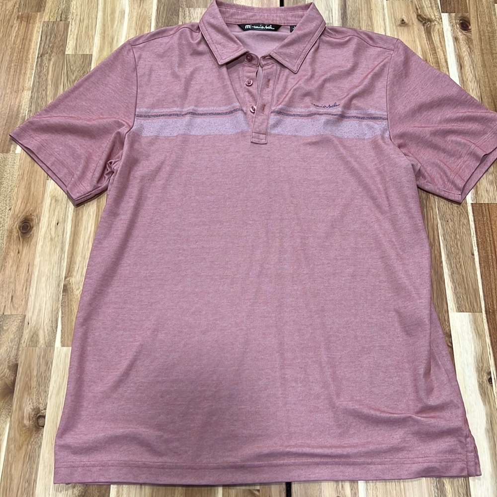 Travis Mathew Polo “Red” with White & Navy stripes, size L